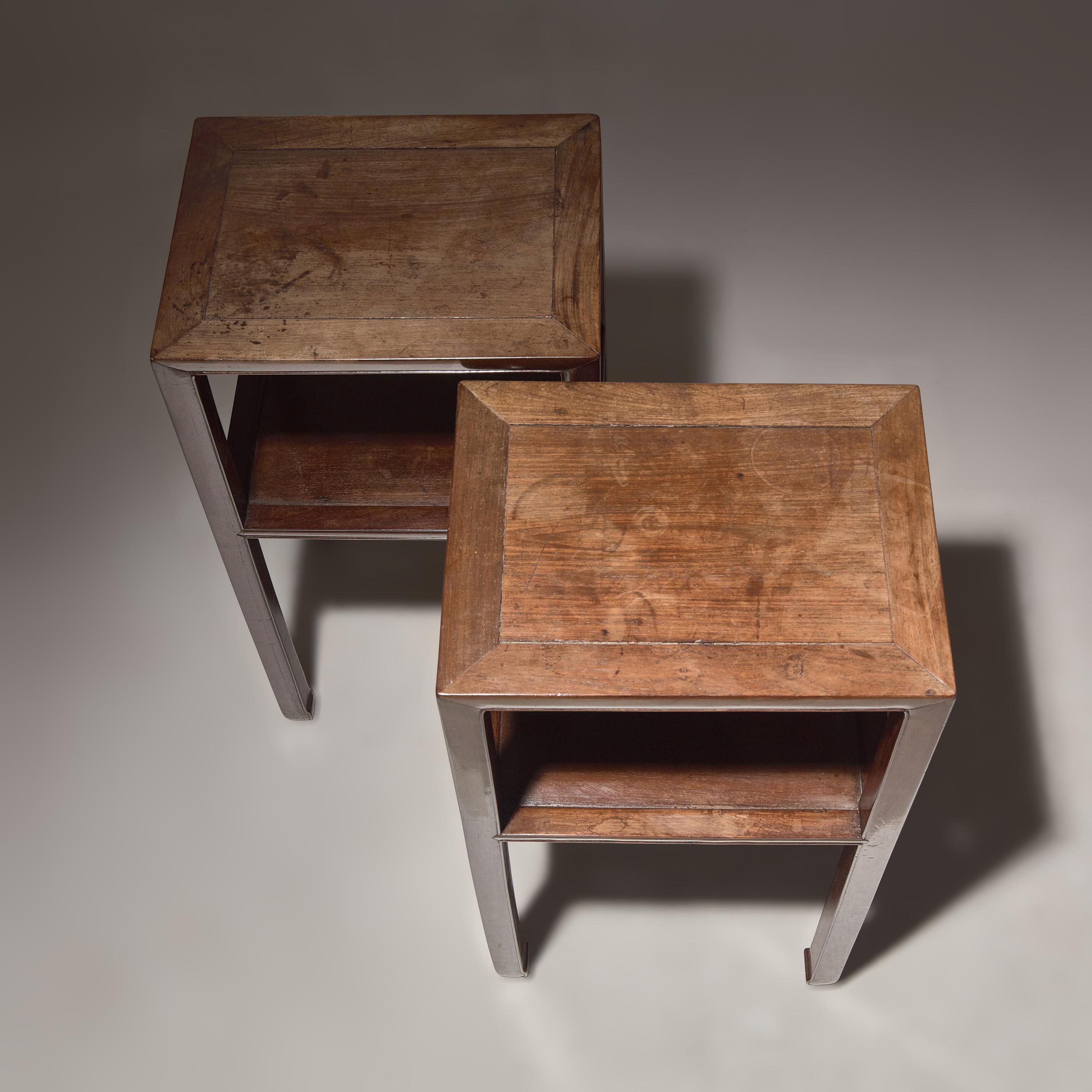 A Pair of Chinese Hardwood, Possibly Huanghuali, Stands, Qing Dynasty, 18th Century — 清中期 或爲黃花梨邊几一對