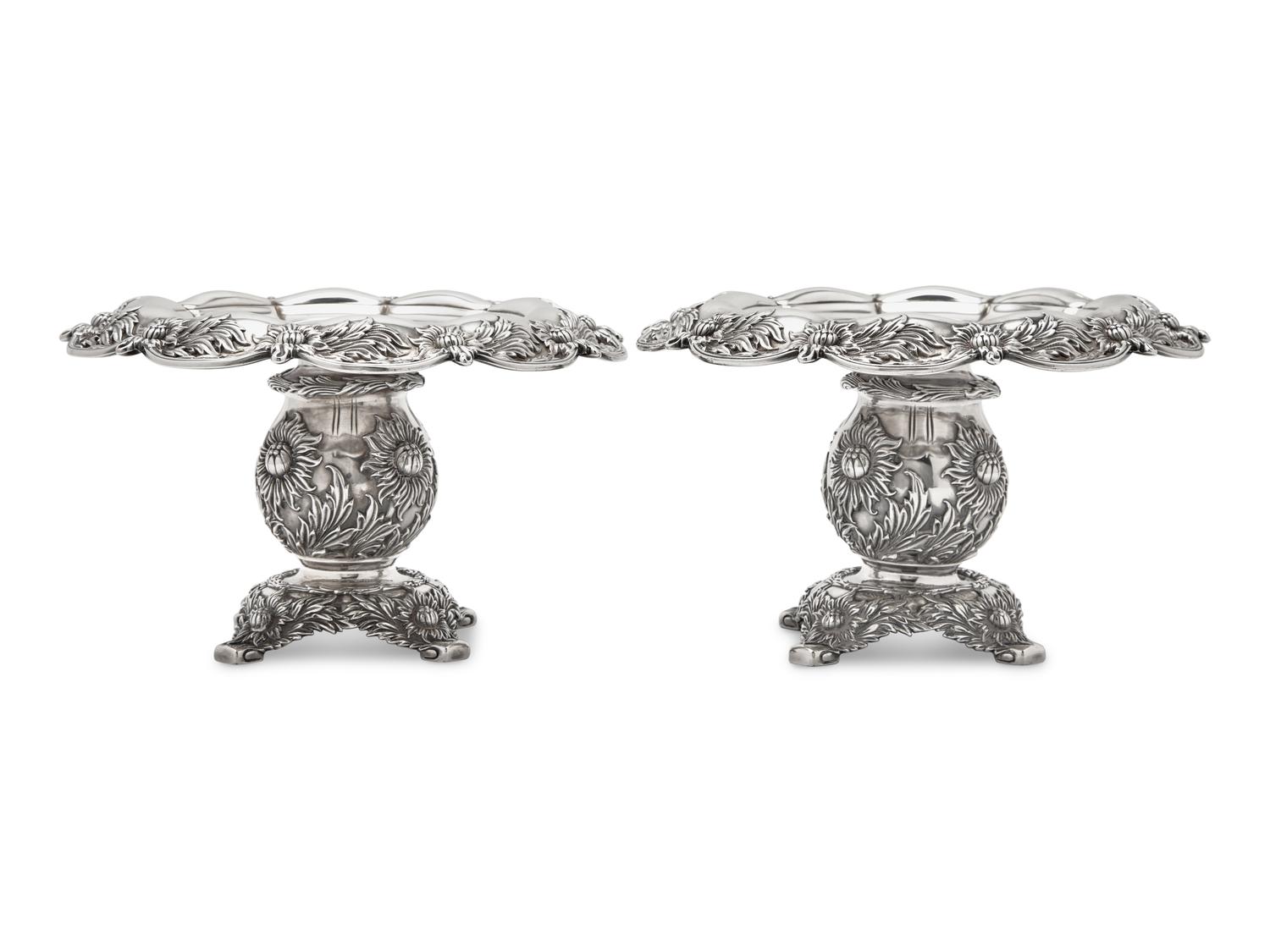 A Pair of Tiffany & Co. Sterling Silver Chrysanthemum Tazza