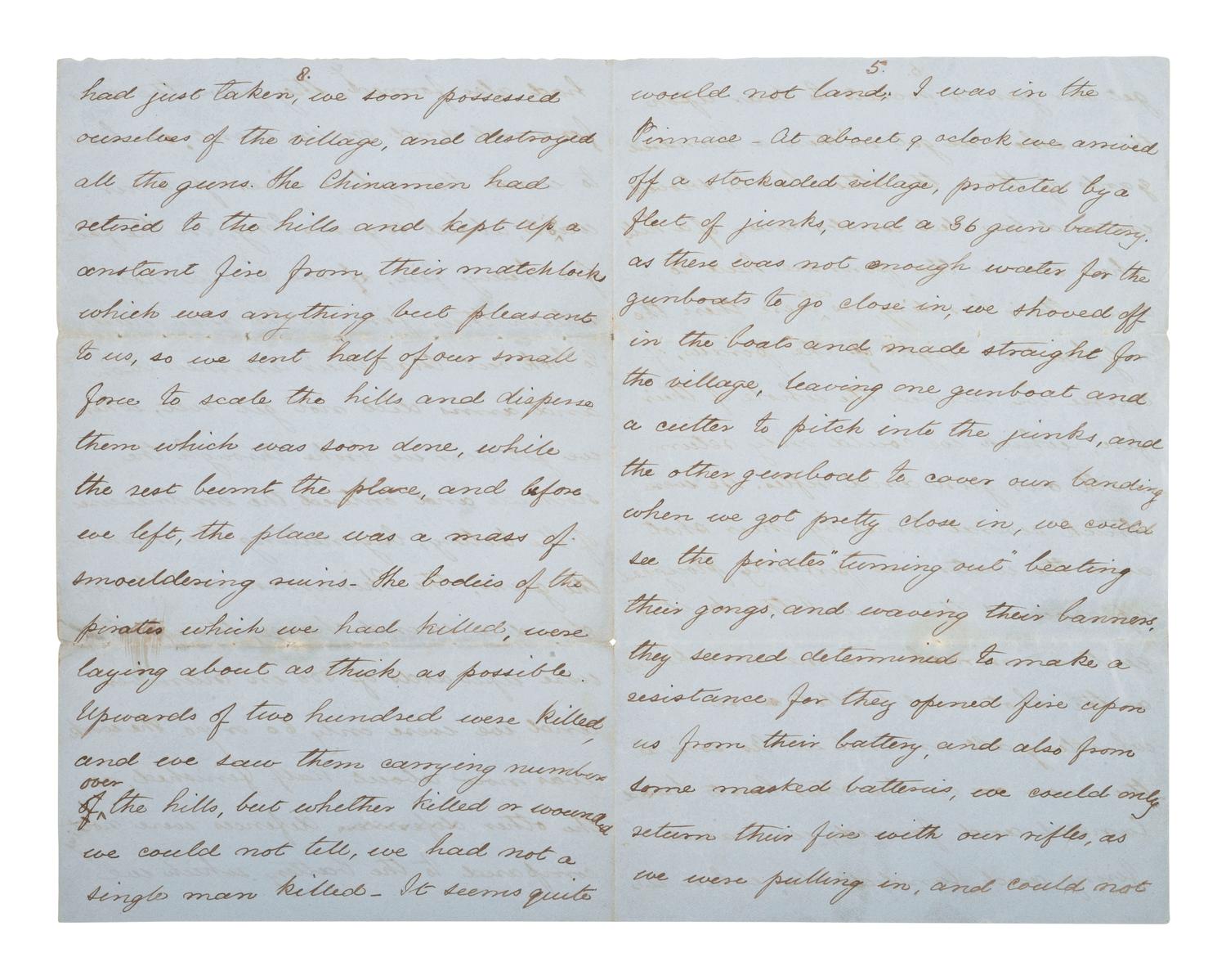 [MARITIME]. Markham, Sir Albert H. ALS on the HMS Niger describing pursuit of pirates. 1859.