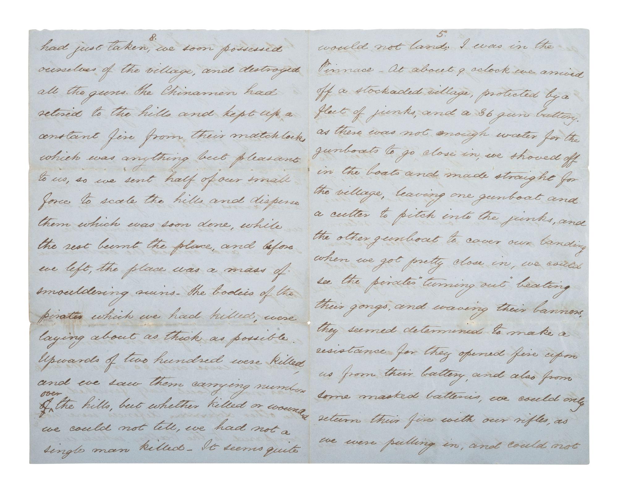 [MARITIME]. Markham, Sir Albert H. ALS on the HMS Niger describing pursuit of pirates. 1859.