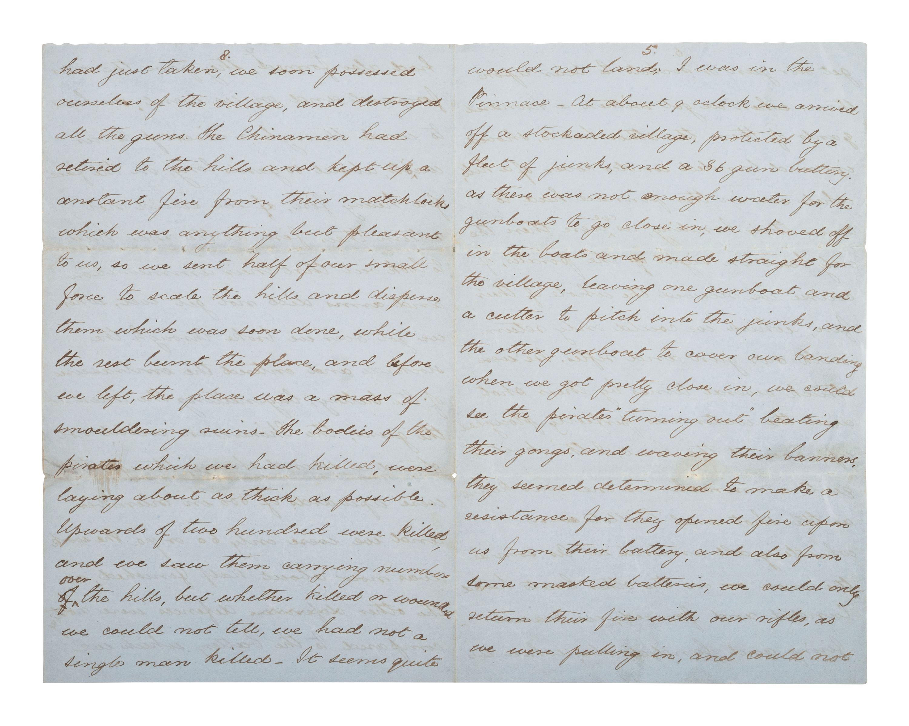 [MARITIME]. Markham, Sir Albert H. ALS on the HMS Niger describing pursuit of pirates. 1859.