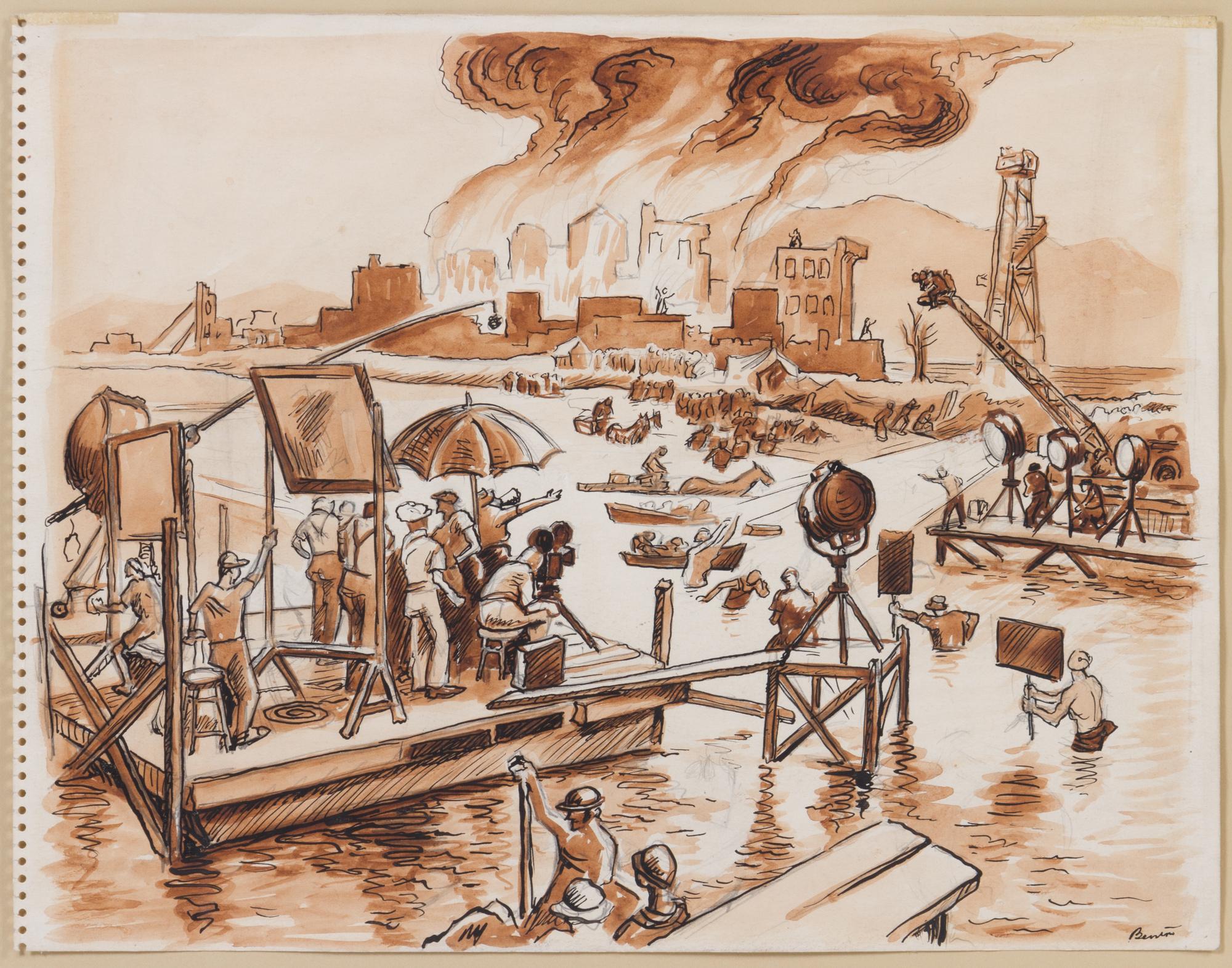 Thomas Hart Benton, (American, 1889-1975), Burning of Chicago (sketch for Hollywood, 1937-1938)