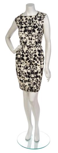 An Yves Saint Laurent Ivory and Black Print Dress,