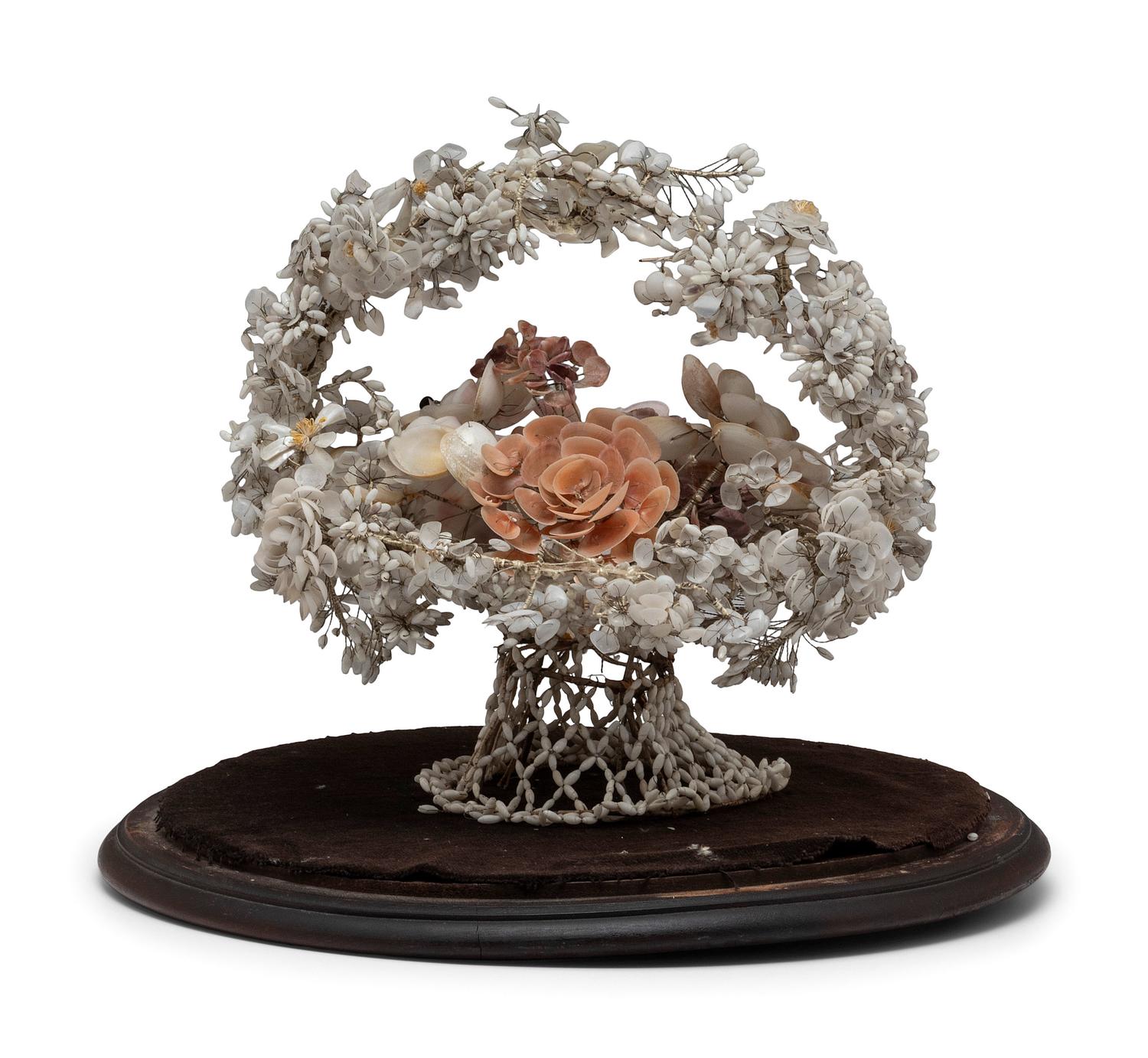 A Victorian Shellwork Basket of Flowers