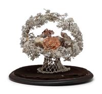 A Victorian Shellwork Basket of Flowers
