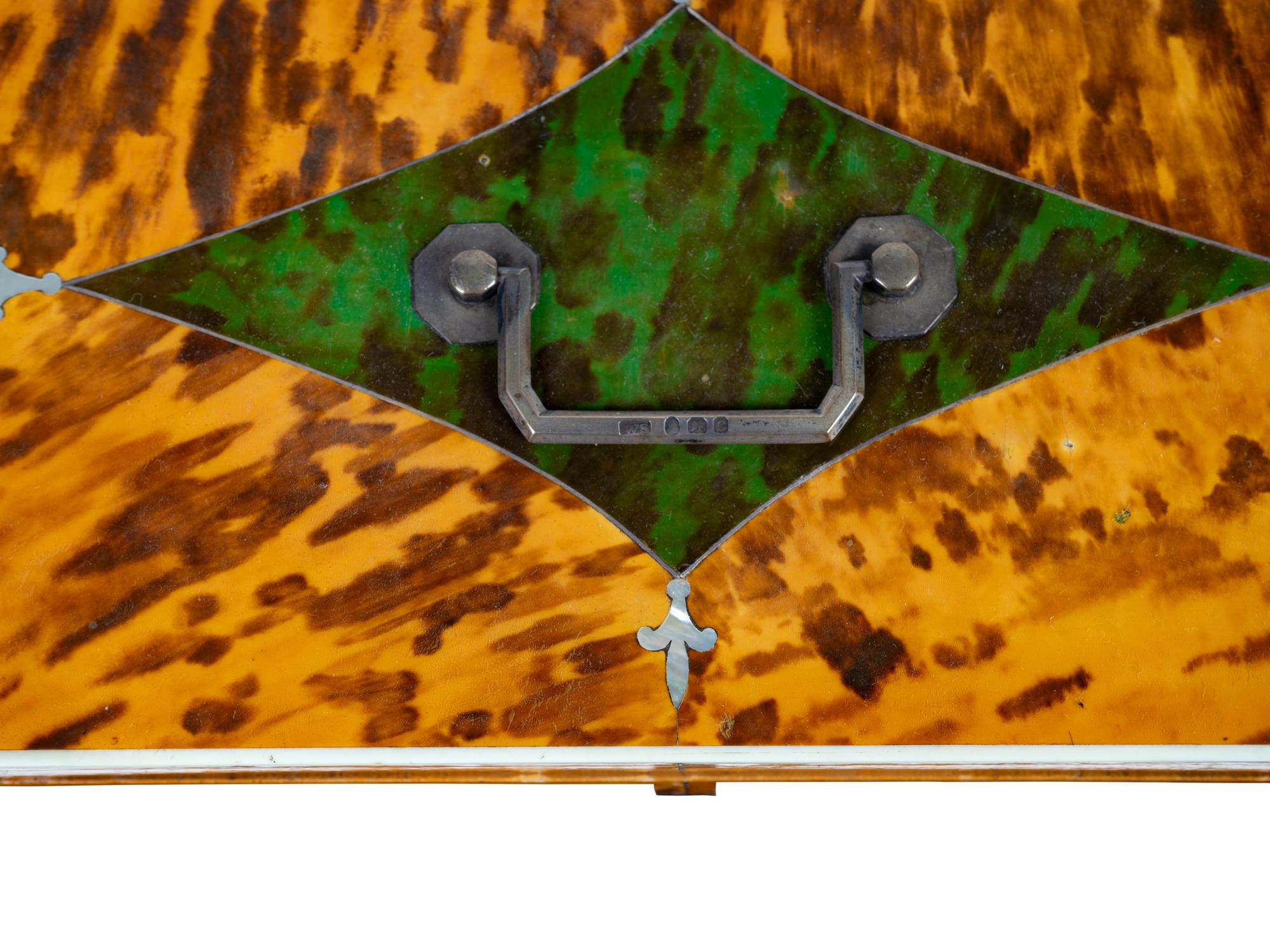 A George III Tortoiseshell and Green-Stained Tortoiseshell Inlay Tea Caddy — LATE 18TH CENTURY