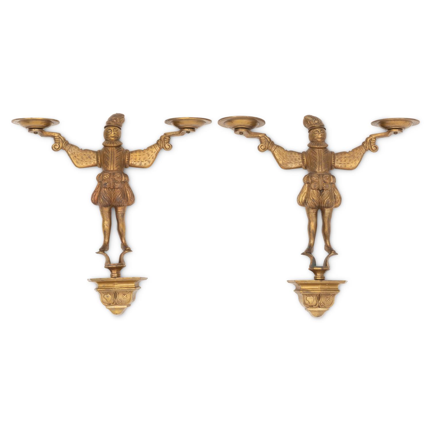 A Set of Six Brass Two-Arm Sconces