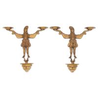 A Set of Six Brass Two-Arm Sconces