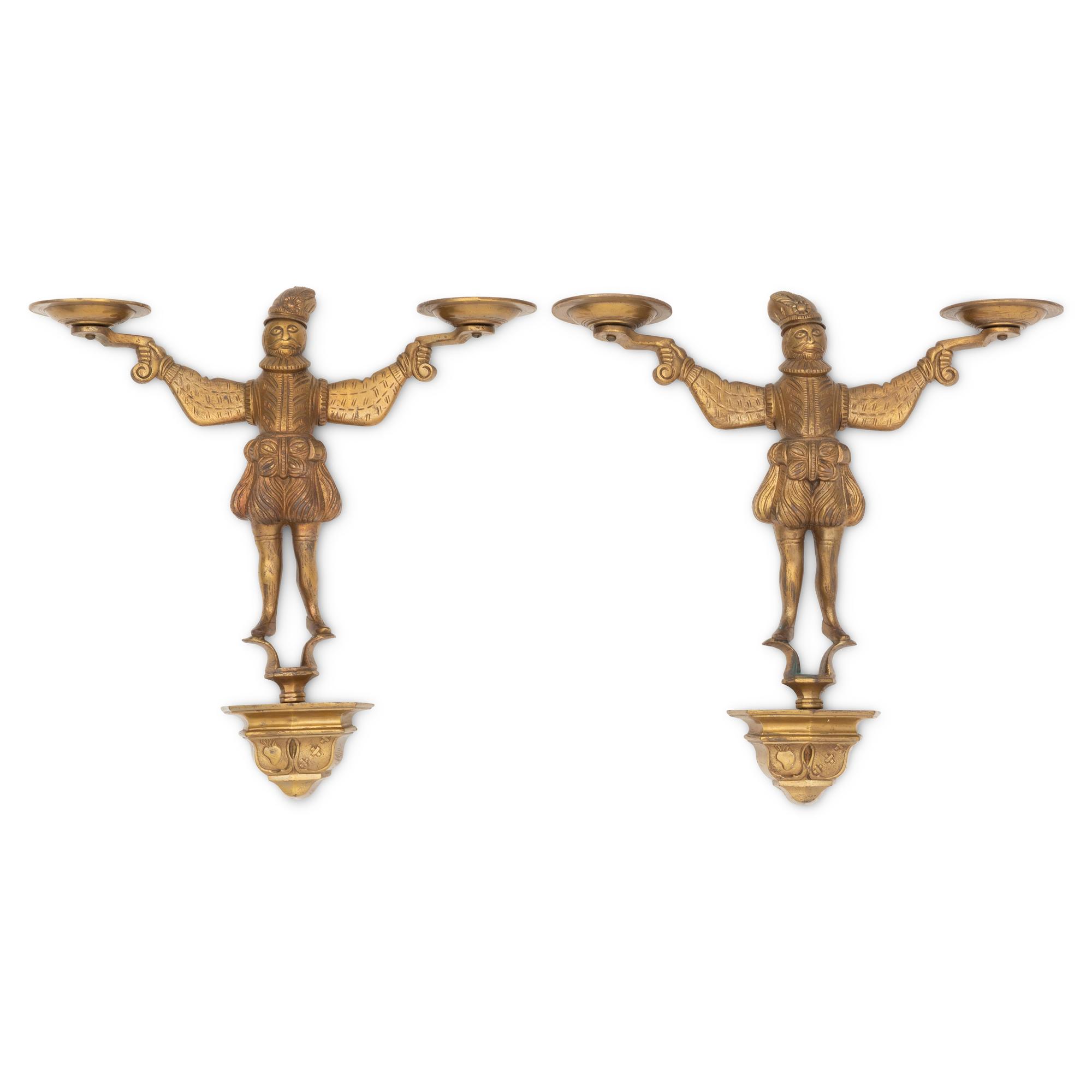 A Set of Six Brass Two-Arm Sconces