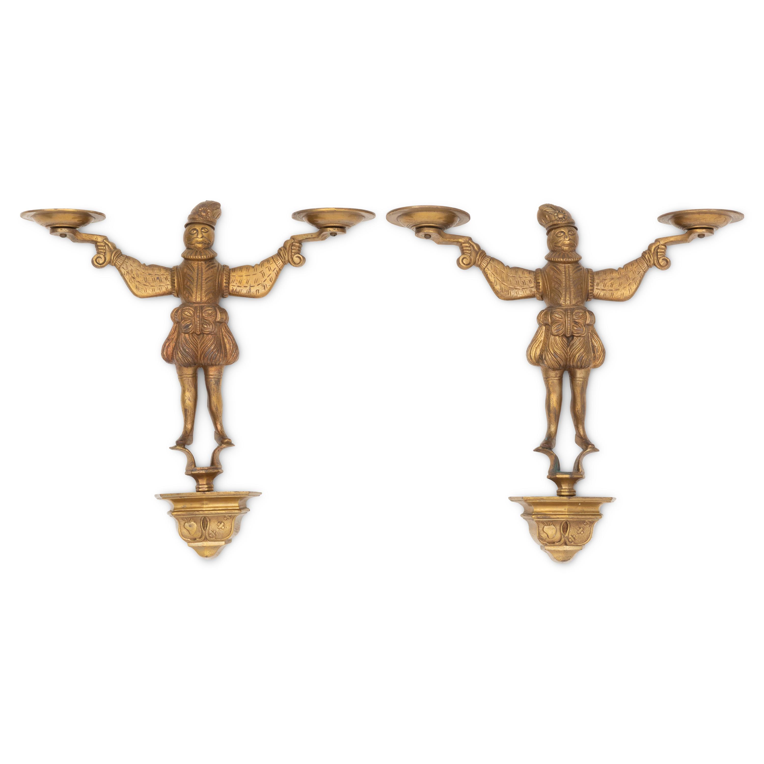 A Set of Six Brass Two-Arm Sconces