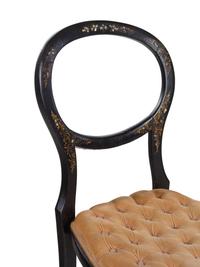 A Pair of French Ebonized, Paint Decorated and Mother-of-Pearl Inlaid Side Chairs