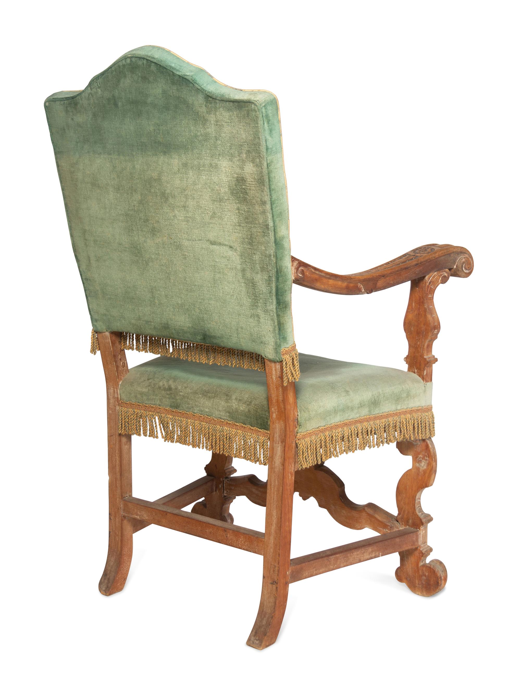 A Pair of Italian Baroque Walnut Armchairs