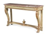 A Louis XVI Style Painted and Parcel Gilt Marble-Top Console Table