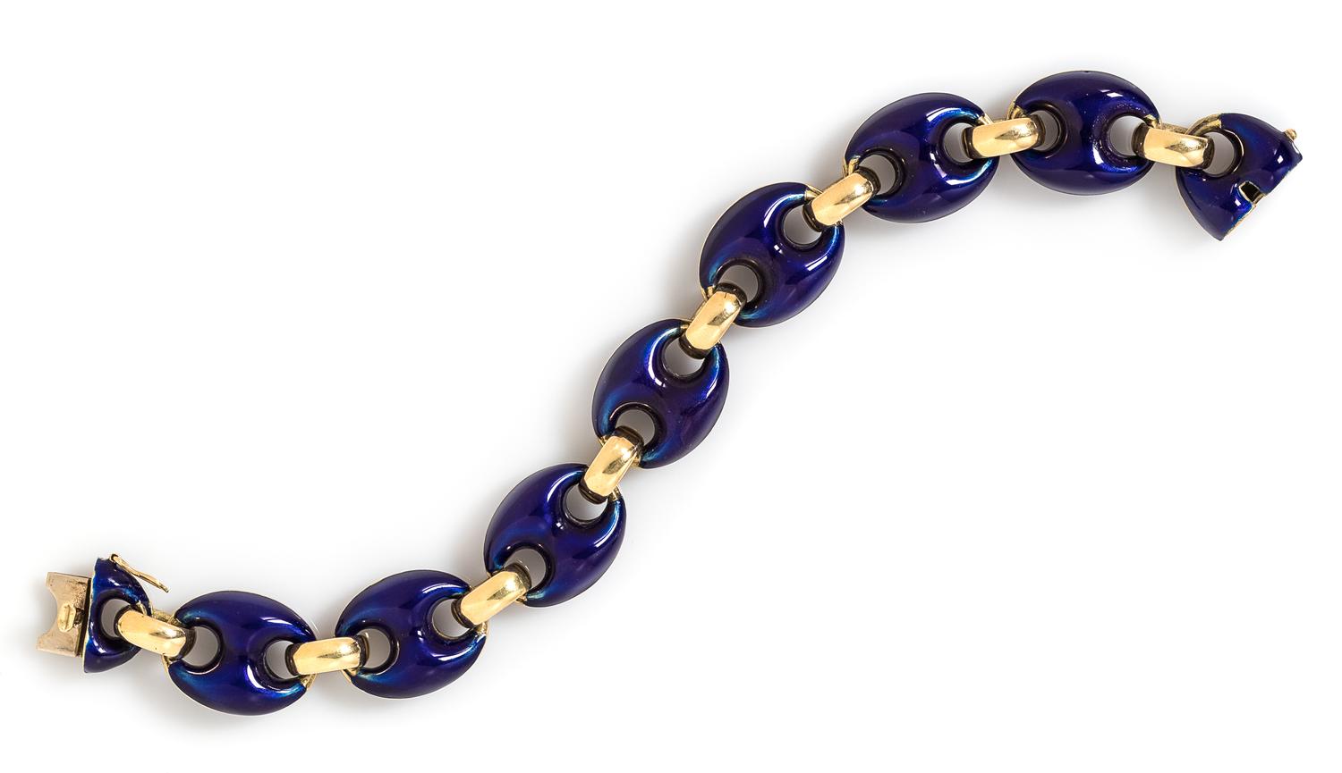 An 18 Karat Yellow Gold and Enamel Bracelet, Marchisio, 41.00 dwts.