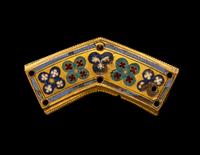 A Rhenish Champlevé and Gilt Copper Angular Framing Plaque
