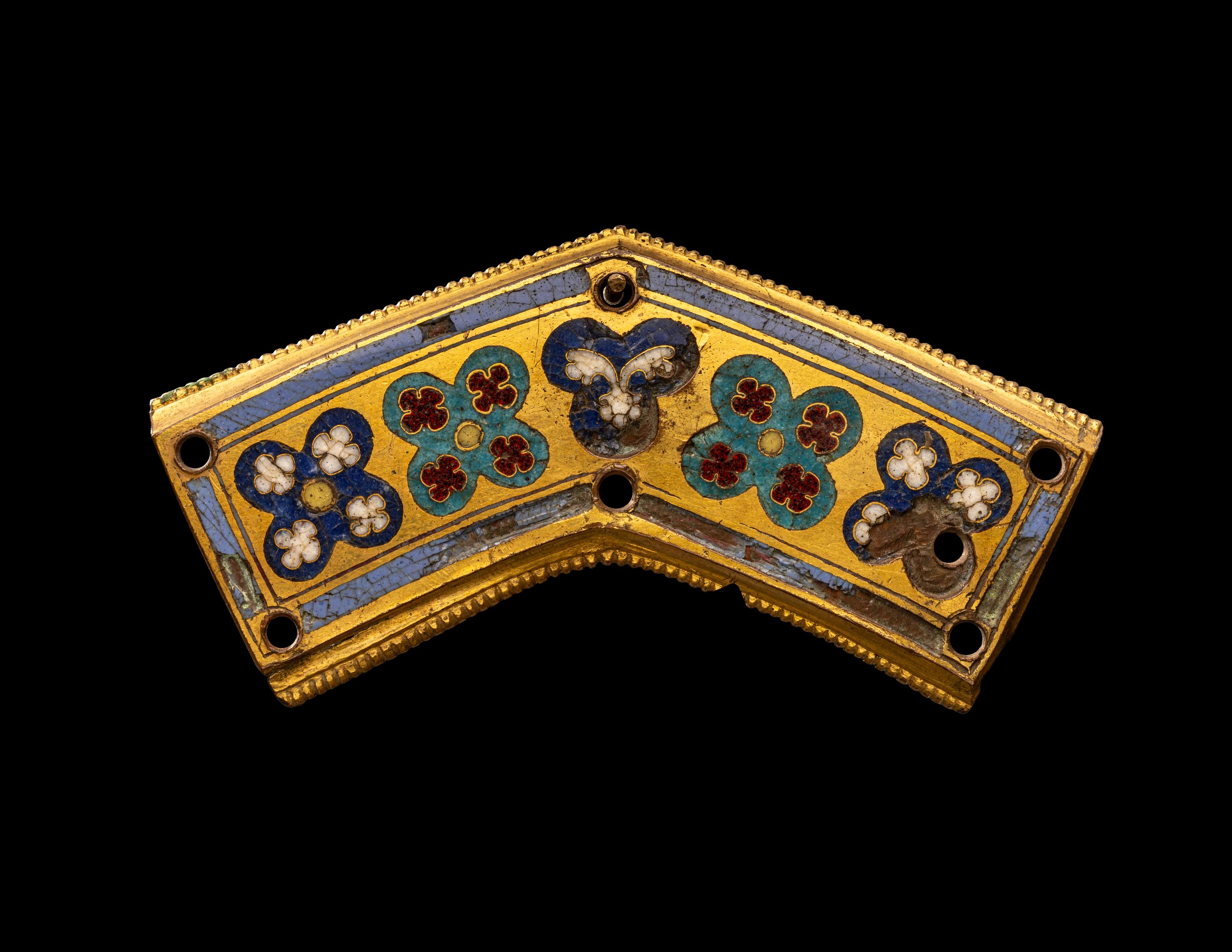 A Rhenish Champlevé and Gilt Copper Angular Framing Plaque
