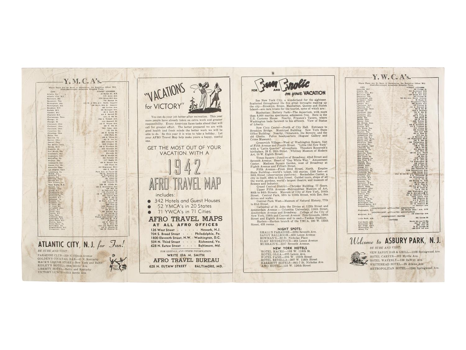 [BUSINESS]. Travel Guide of Negro Hotels and Guest Houses. Published by Afro-American Newspapers of Baltimore, Washington, Philadelphia, Newark, and Richmond, [ca 1942].