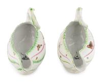 A Pair of Worcester Porcelain Leaf-Molded Sauce Boats