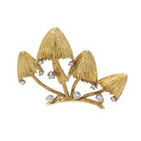 YELLOW GOLD AND DIAMOND MUSHROOM BROOCH