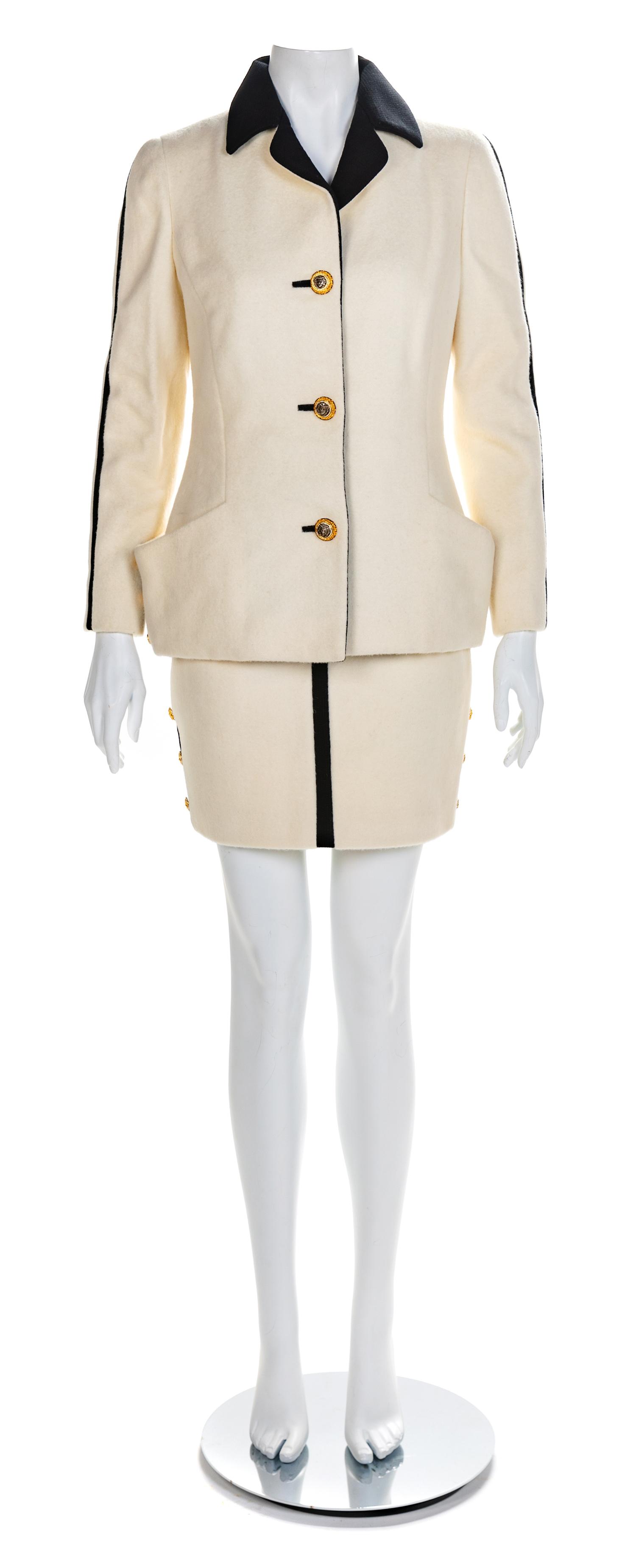 Atelier Versace Jacket and Skirt with Goldtone Buttons, 1990s No size label