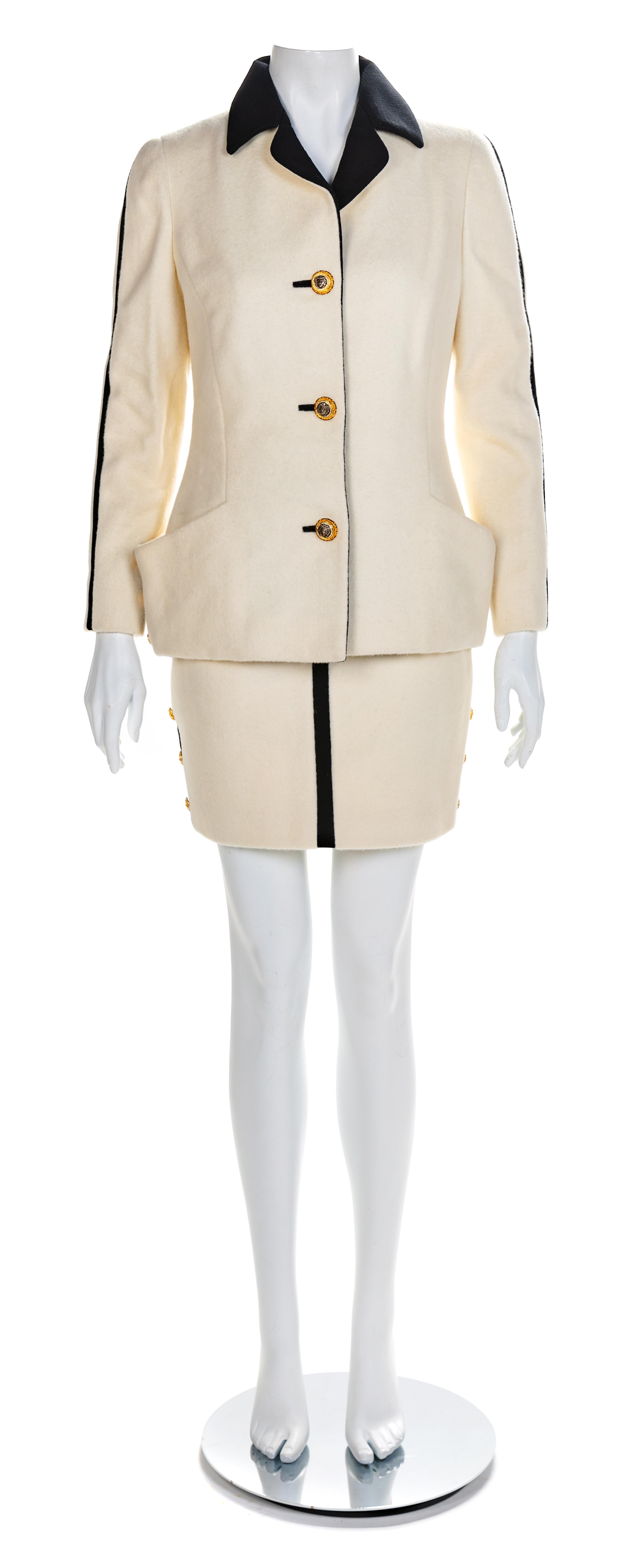 Atelier Versace Jacket and Skirt with Goldtone Buttons, 1990s No size label