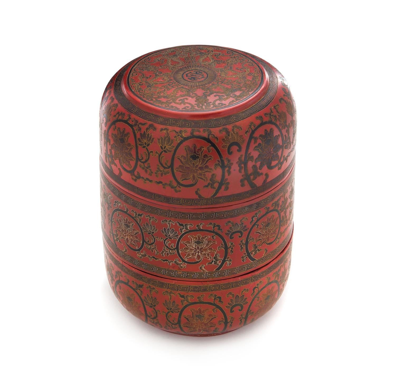 A Tianqi Lacquer Circular Stack Box Height 7 3/8 inches.