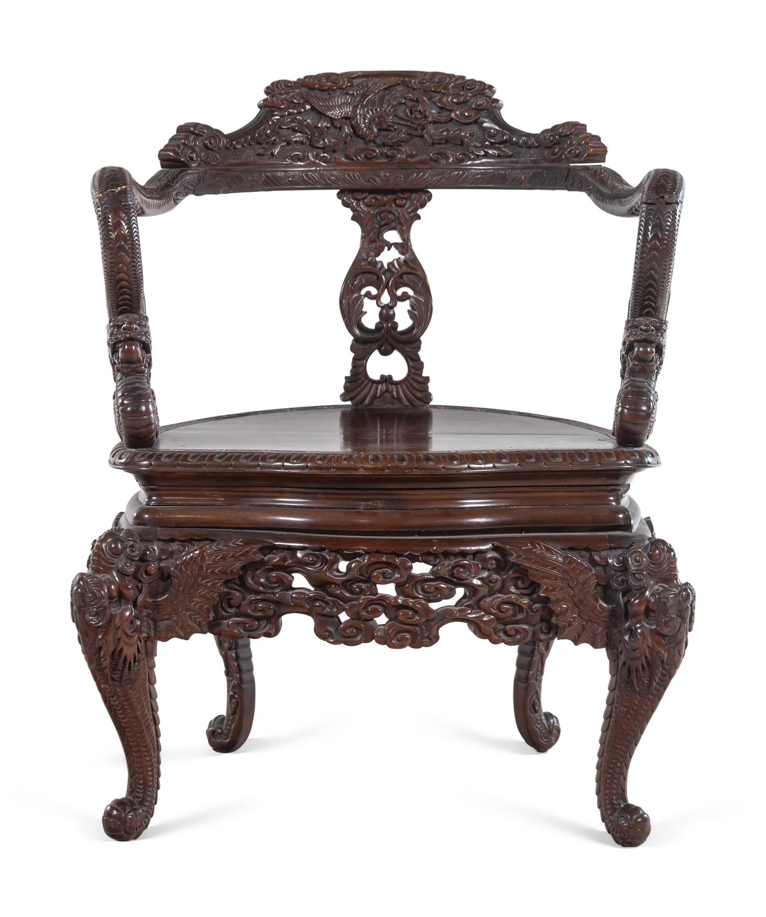 A Japanese Export Hardwood Armchair
