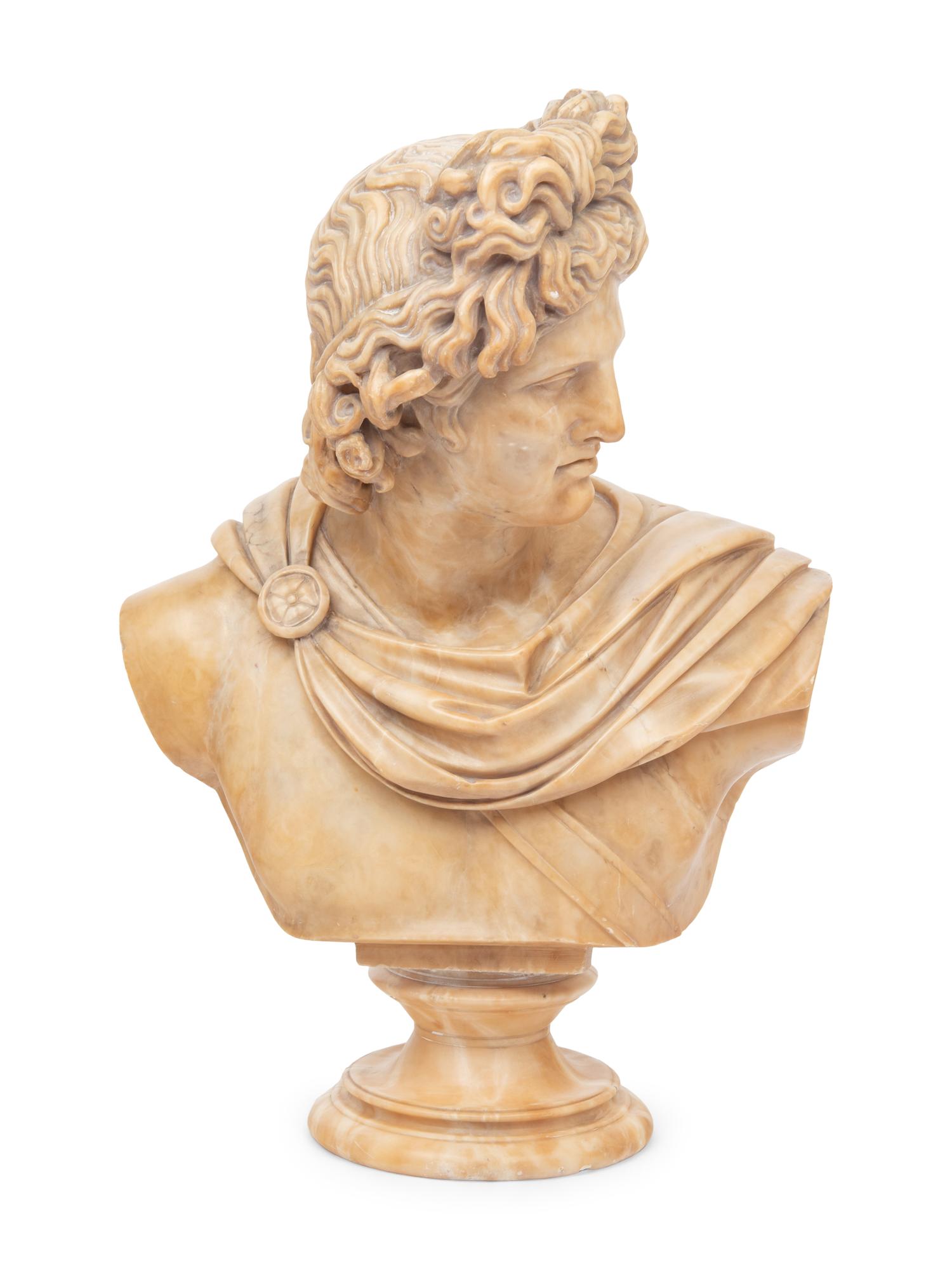 An Italian Alabaster Bust of Apollo Belvedere