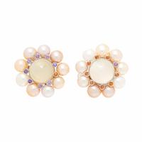 MOONSTONE, CULTURED PEARL, MULTIGEM AND WHITE GOLD EARRINGS