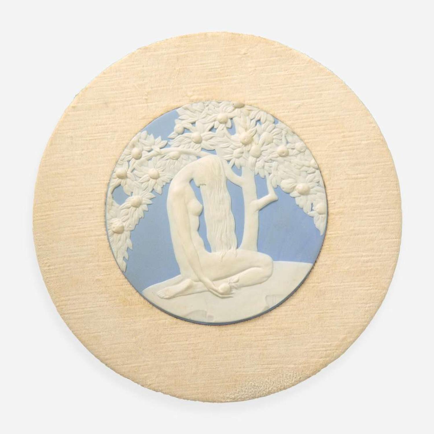 A Pair of Wedgwood Anna Zinkeisen (1901-1978) Designed Blue Jasperware Adam and Eve Plaques, UK, 1920s
