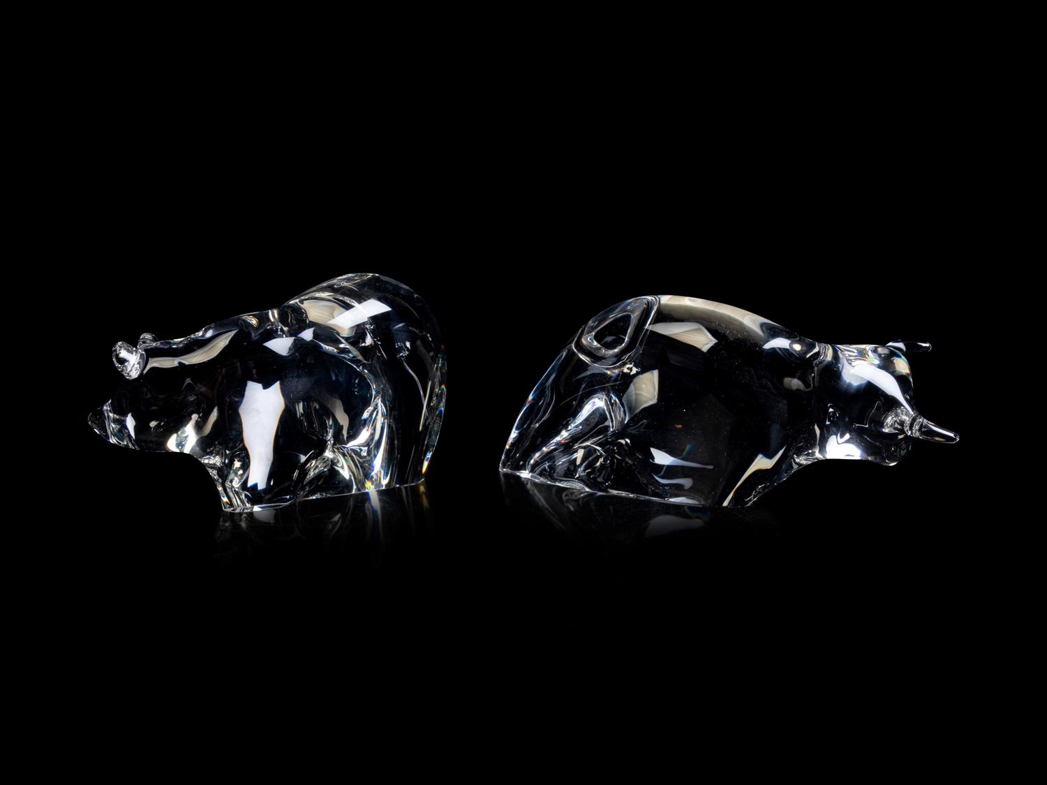 Steuben Glass Bear and Bull Figures