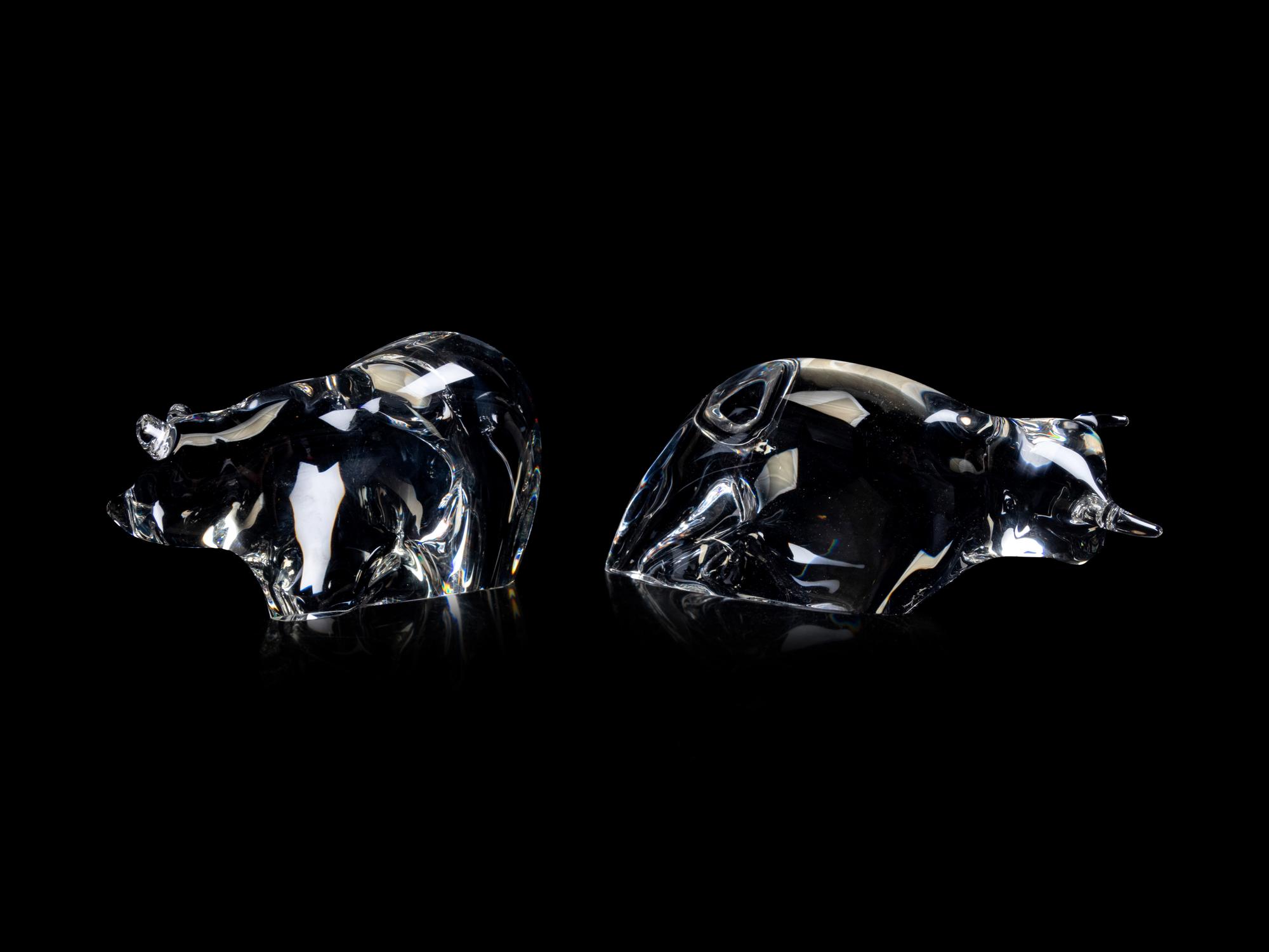 Steuben Glass Bear and Bull Figures