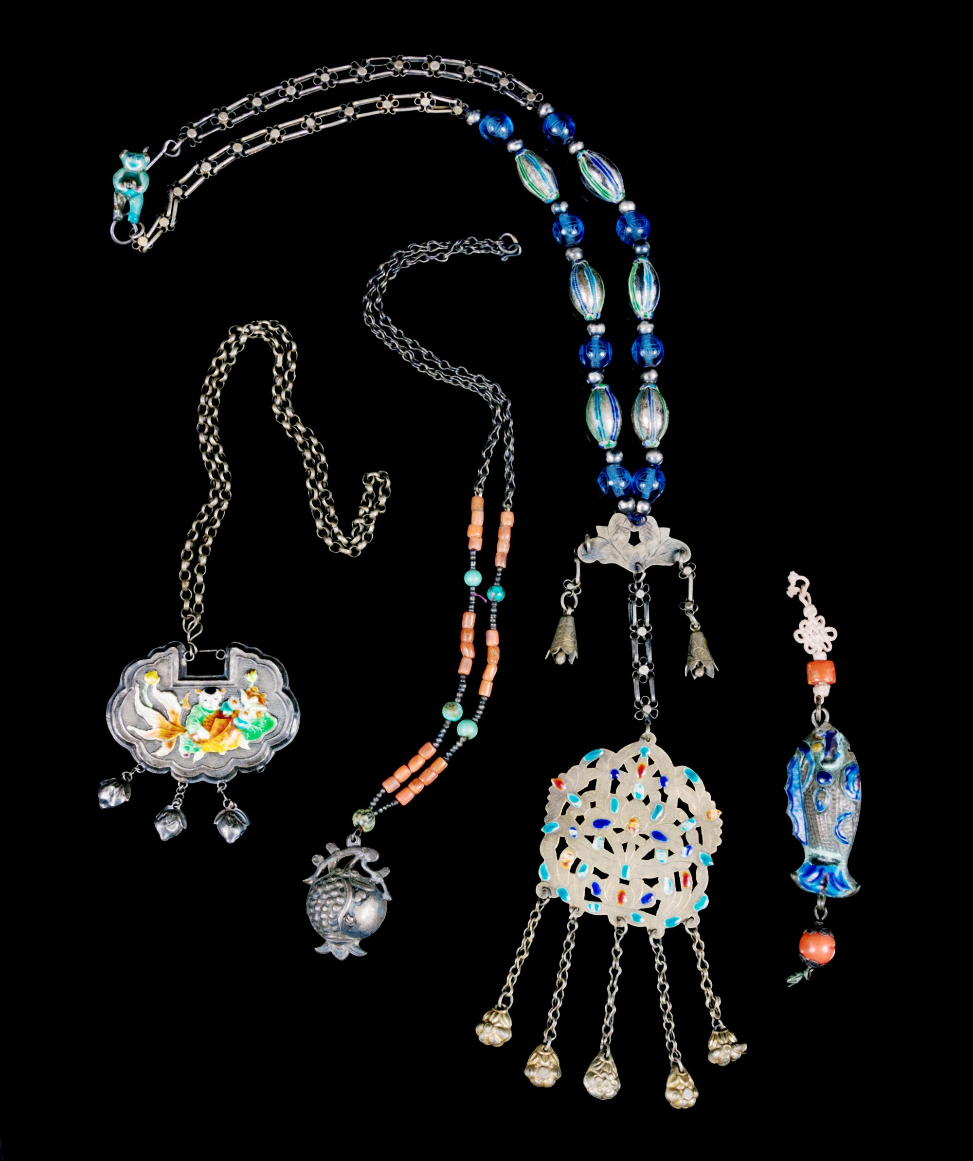 Four Chinese Silver Jewelry Articles Length of longest 19 1/2 inches. — LATE 19TH-20TH CENTURY
