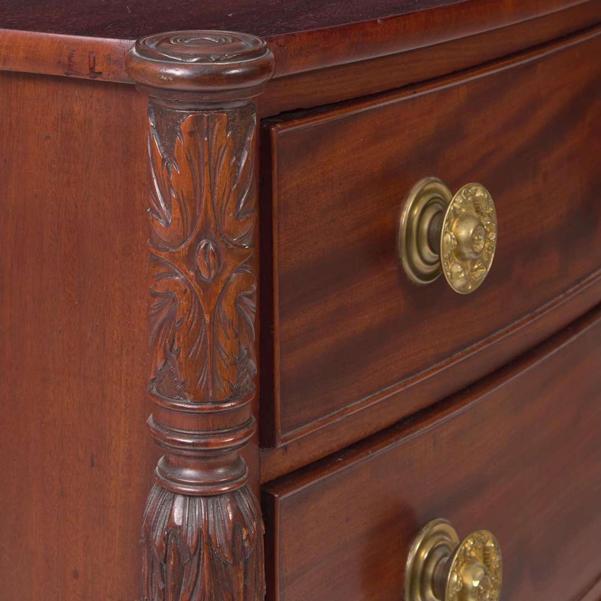 A Federal bowfront carved mahogany chest of drawers School of Samuel McIntire (1757-1811), Salem, MA, circa 1810