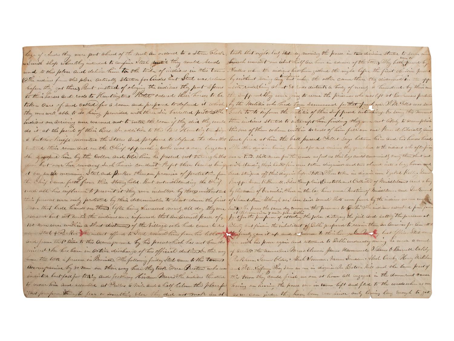 [ANTI-RENT WAR]. Letter describing activities of the "Calico Indians" and the "Anti-Rent War" in NY.