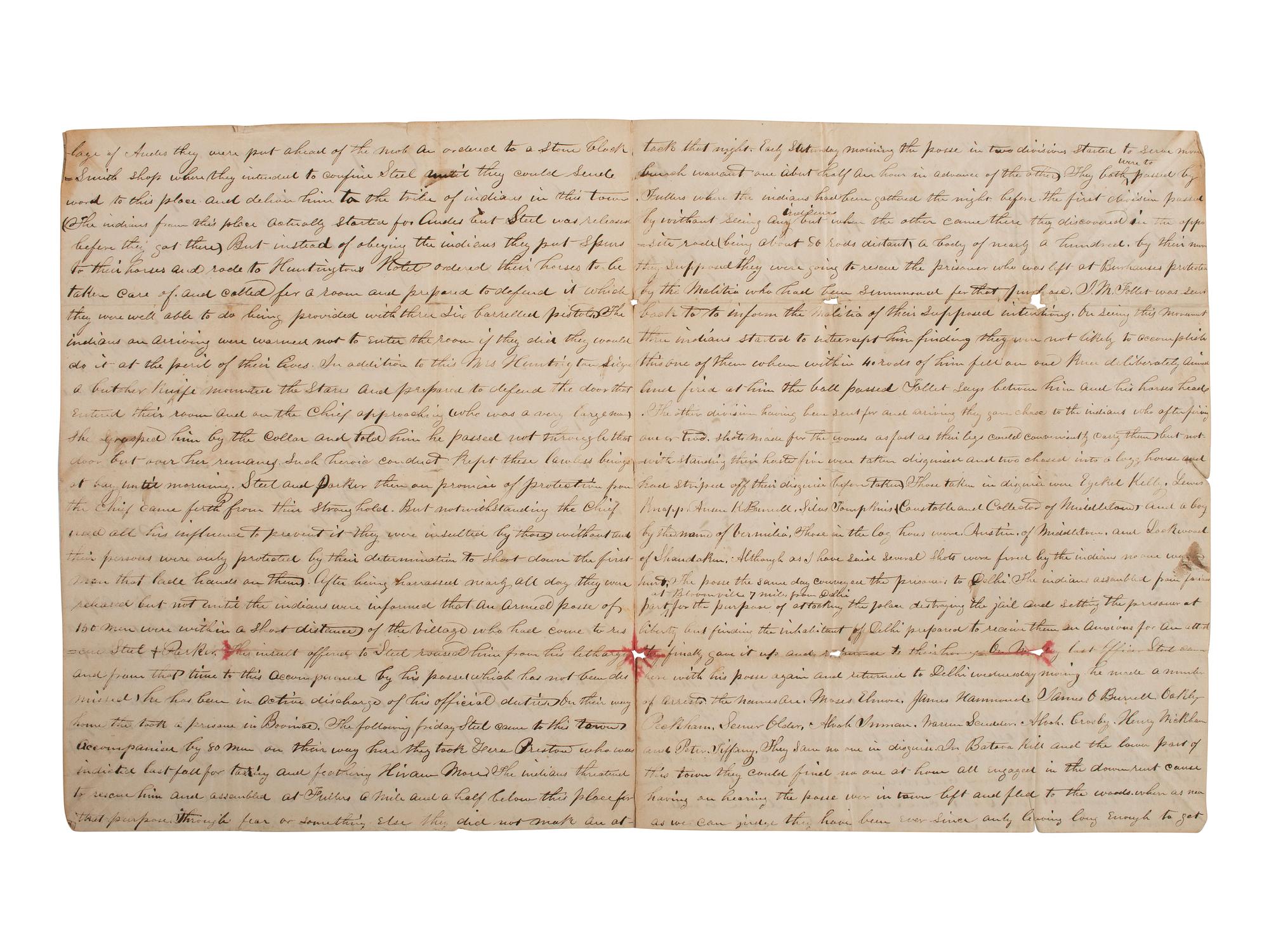 [ANTI-RENT WAR]. Letter describing activities of the "Calico Indians" and the "Anti-Rent War" in NY.