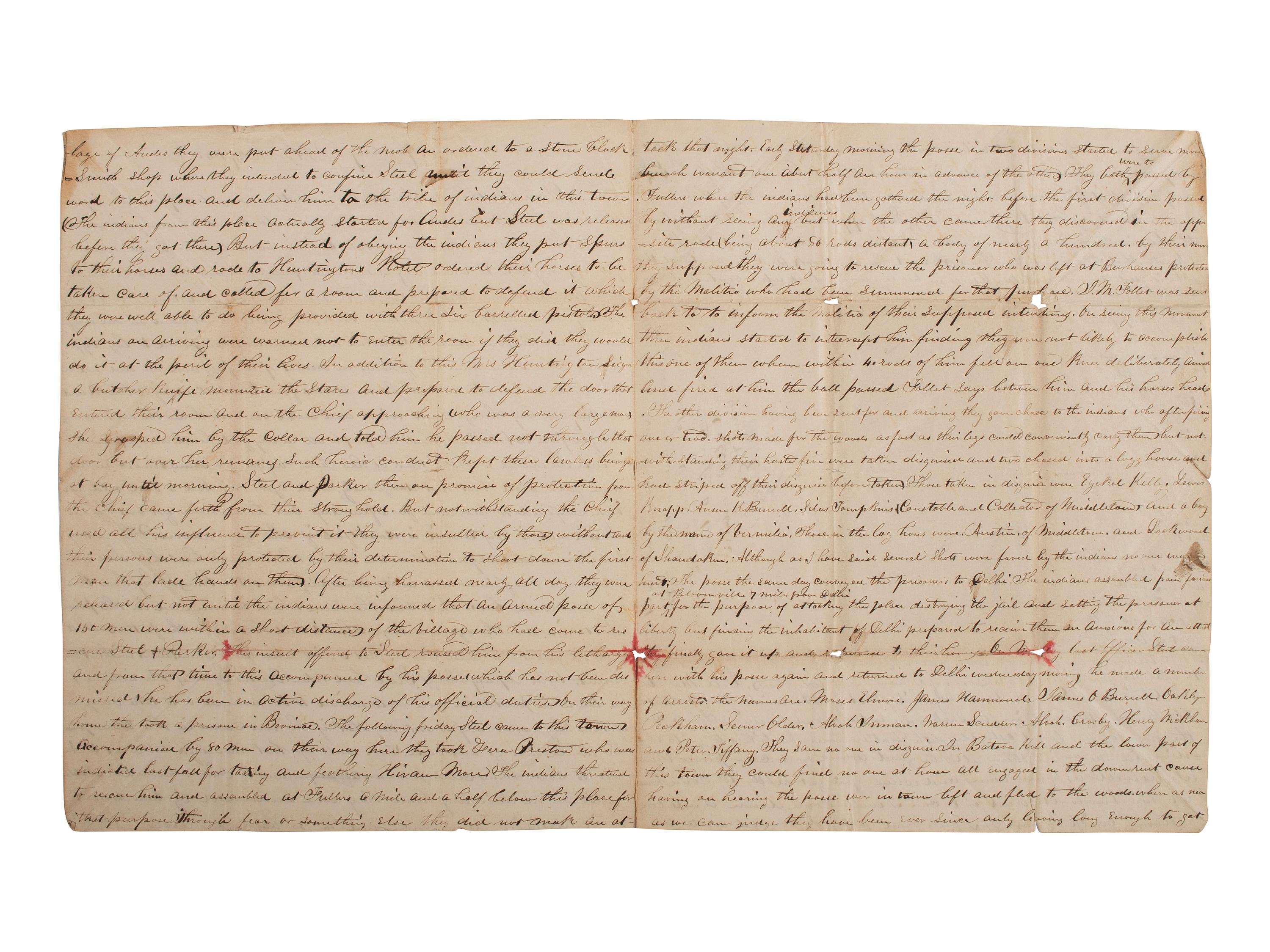 [ANTI-RENT WAR]. Letter describing activities of the "Calico Indians" and the "Anti-Rent War" in NY.