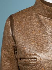 Two Pierre Cardin Coats: One Black, One Brown Vinyl Coated Tweed, 1960-70s