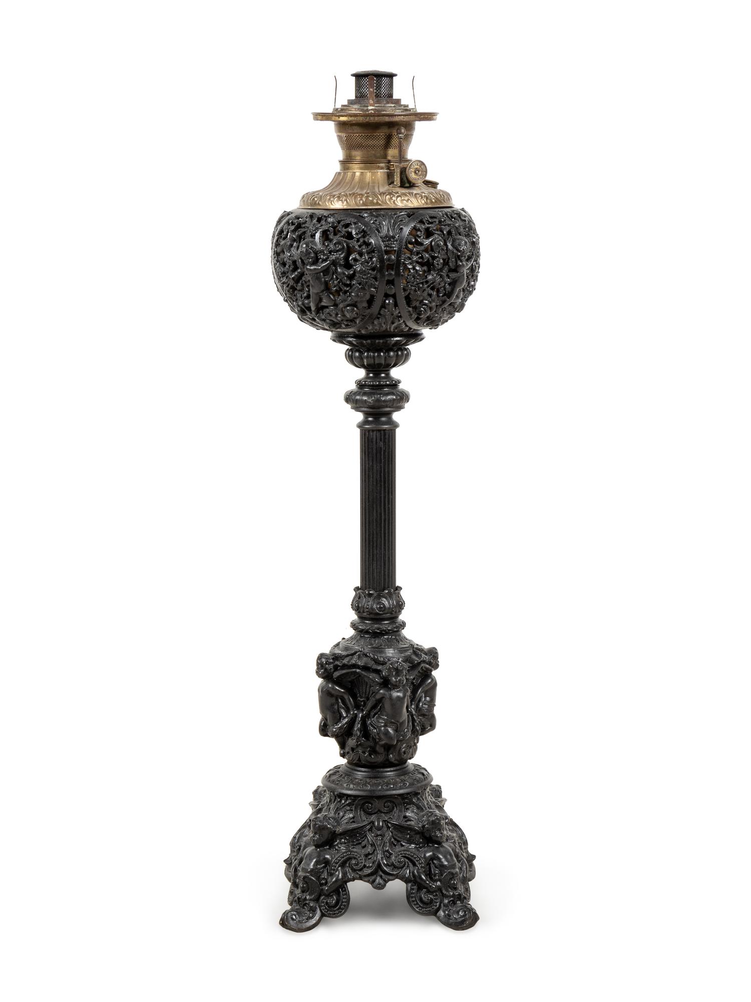 An American Neoclassical Cast Metal Oil Lamp