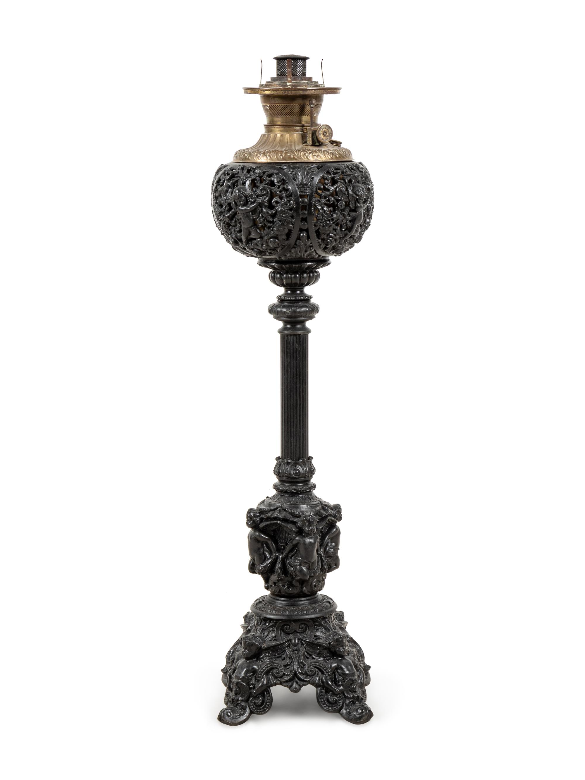 An American Neoclassical Cast Metal Oil Lamp