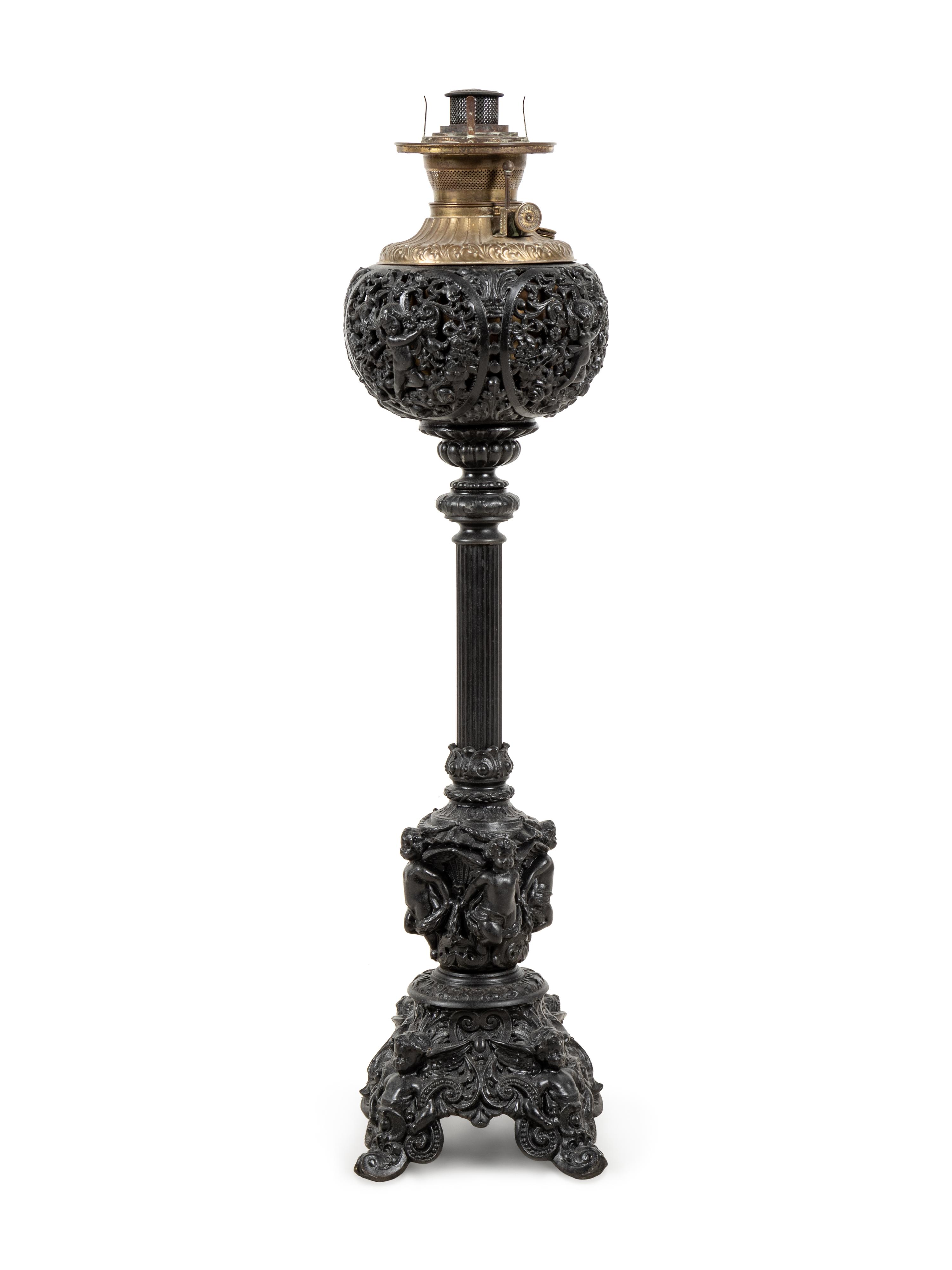 An American Neoclassical Cast Metal Oil Lamp