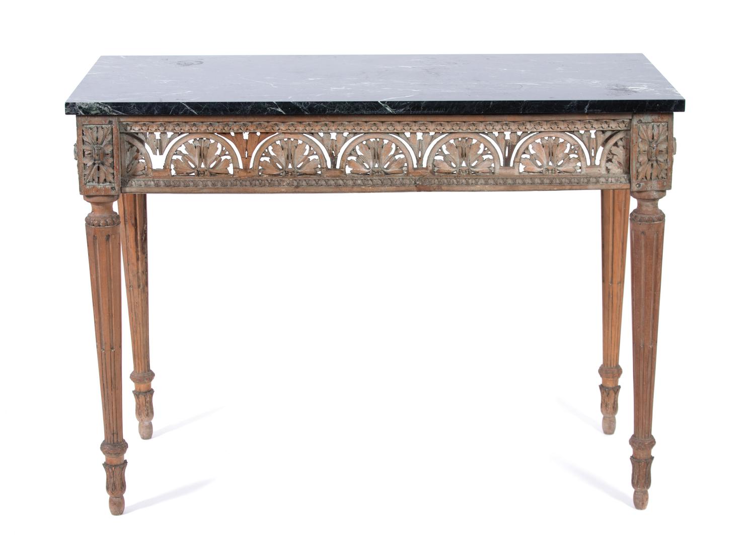 A Louis XVI Style Painted and Marble Top Console Height 33 x width 44 1/2 x depth 20 1/2 inches. — 19TH CENTURY