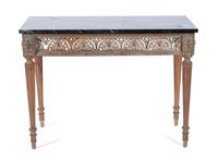 A Louis XVI Style Painted and Marble Top Console Height 33 x width 44 1/2 x depth 20 1/2 inches. — 19TH CENTURY