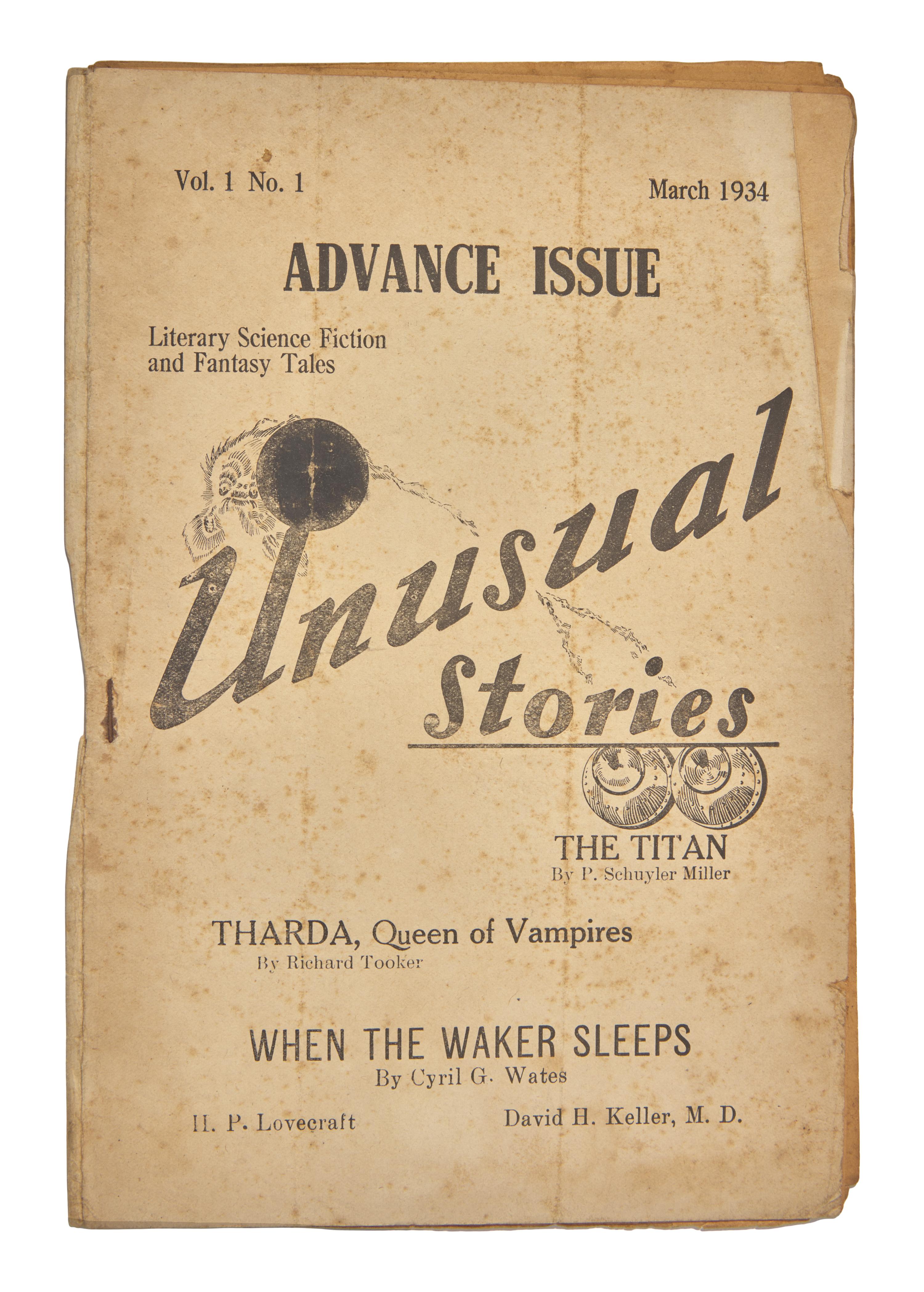 [LOVECRAFT, Howard Phillips (1890-1937)]. Unusual Stories. Vol. 1, No. 1. (Everett, Pennsylvania: Fantasy Publications), March 1934.