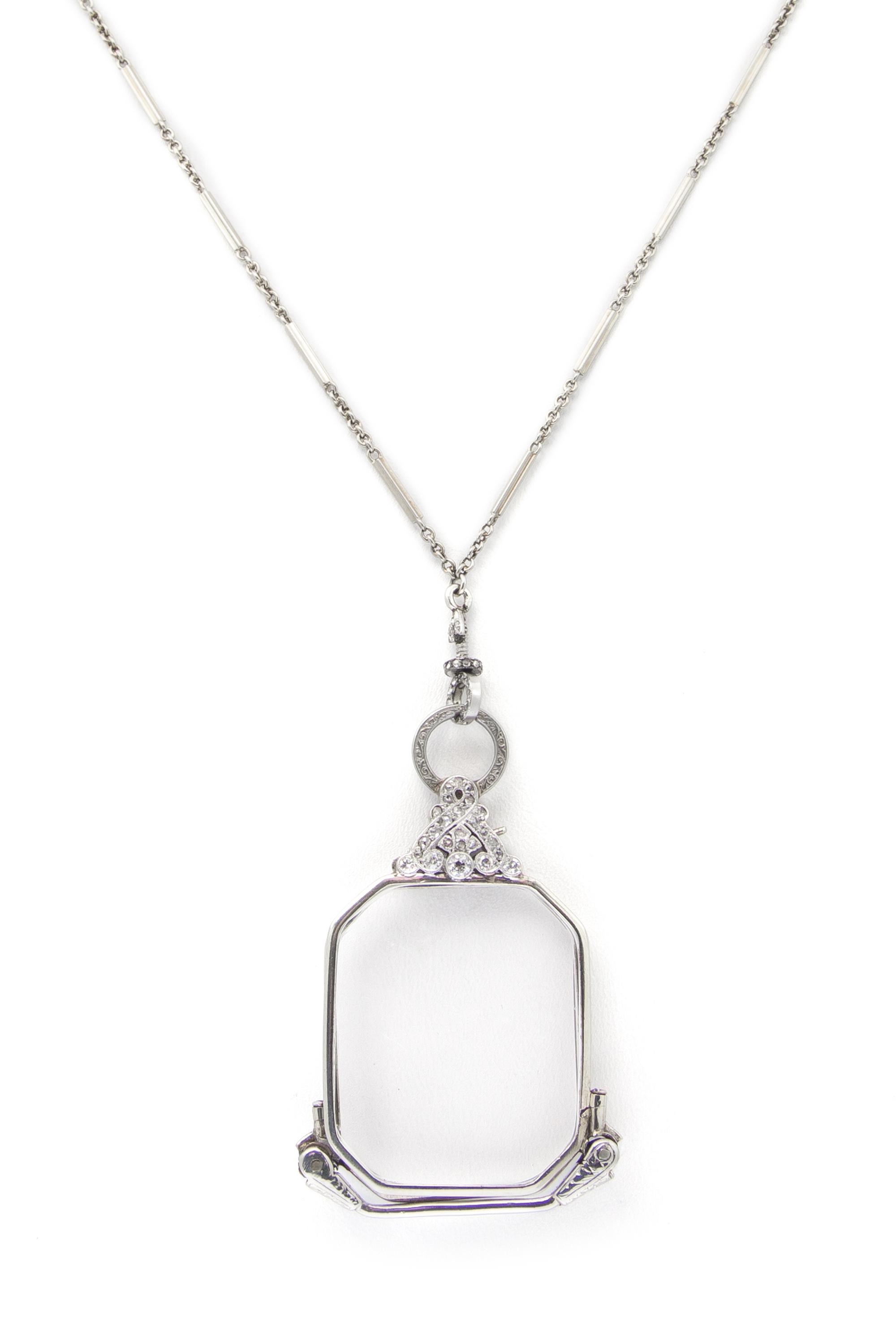 An Art Deco White Gold, Platinum and Diamond Lorgnette with Longchain, 16.90 dwts.