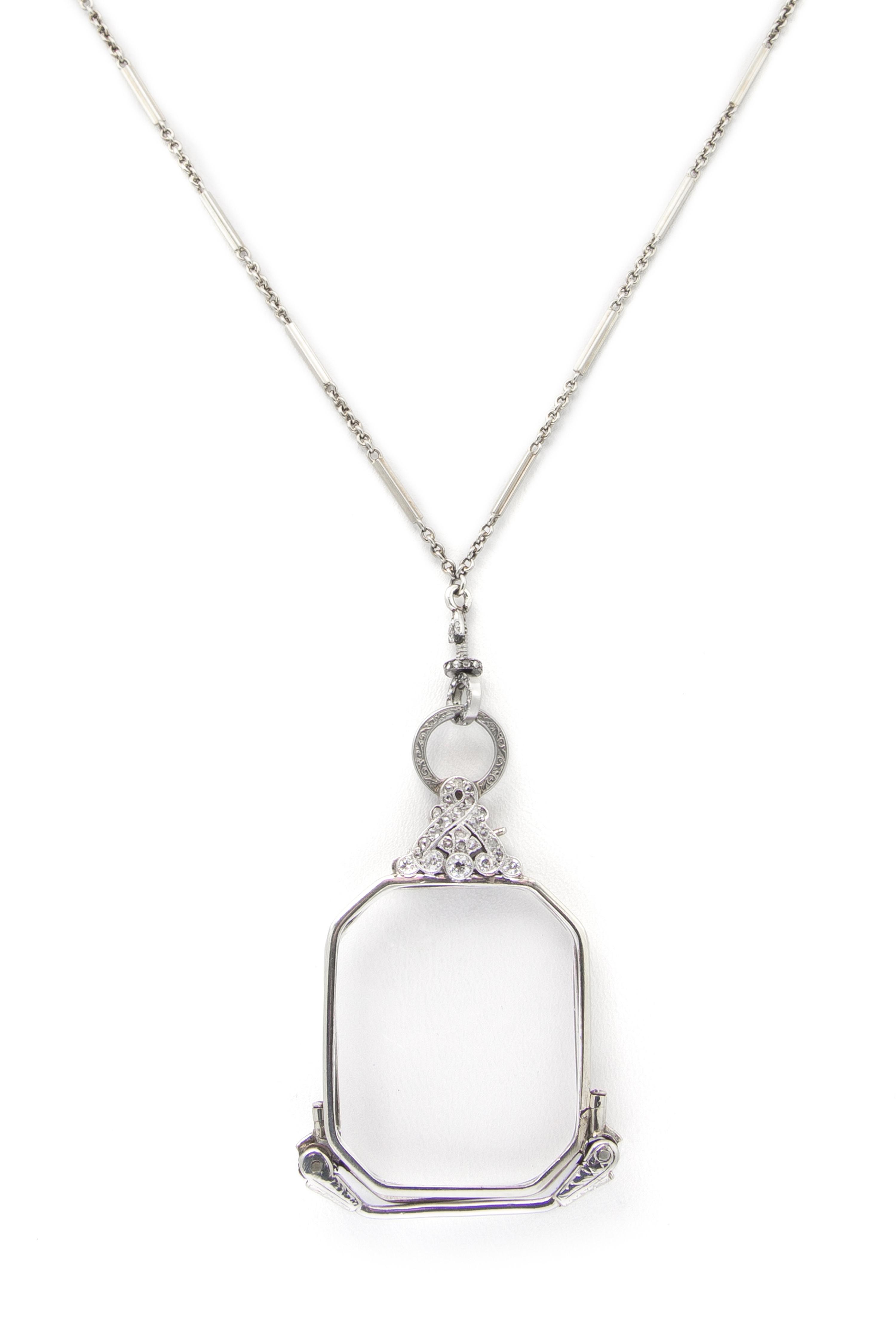 An Art Deco White Gold, Platinum and Diamond Lorgnette with Longchain, 16.90 dwts.