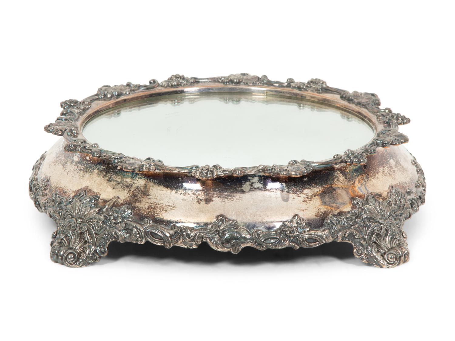 A Silver-Plate Mirrored Table Plateau