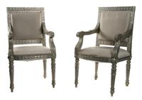 A Pair of Directoire Style Fauteuils, Height 42 inches.