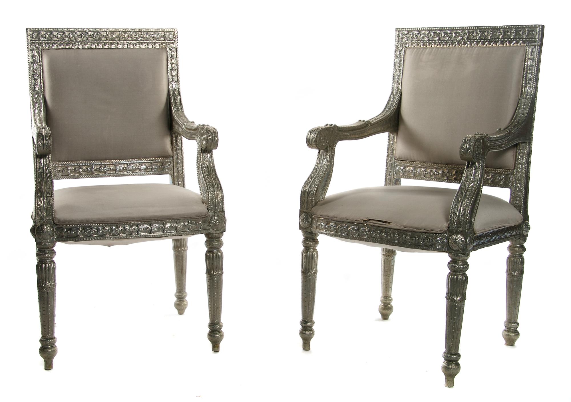 A Pair of Directoire Style Fauteuils, Height 42 inches.