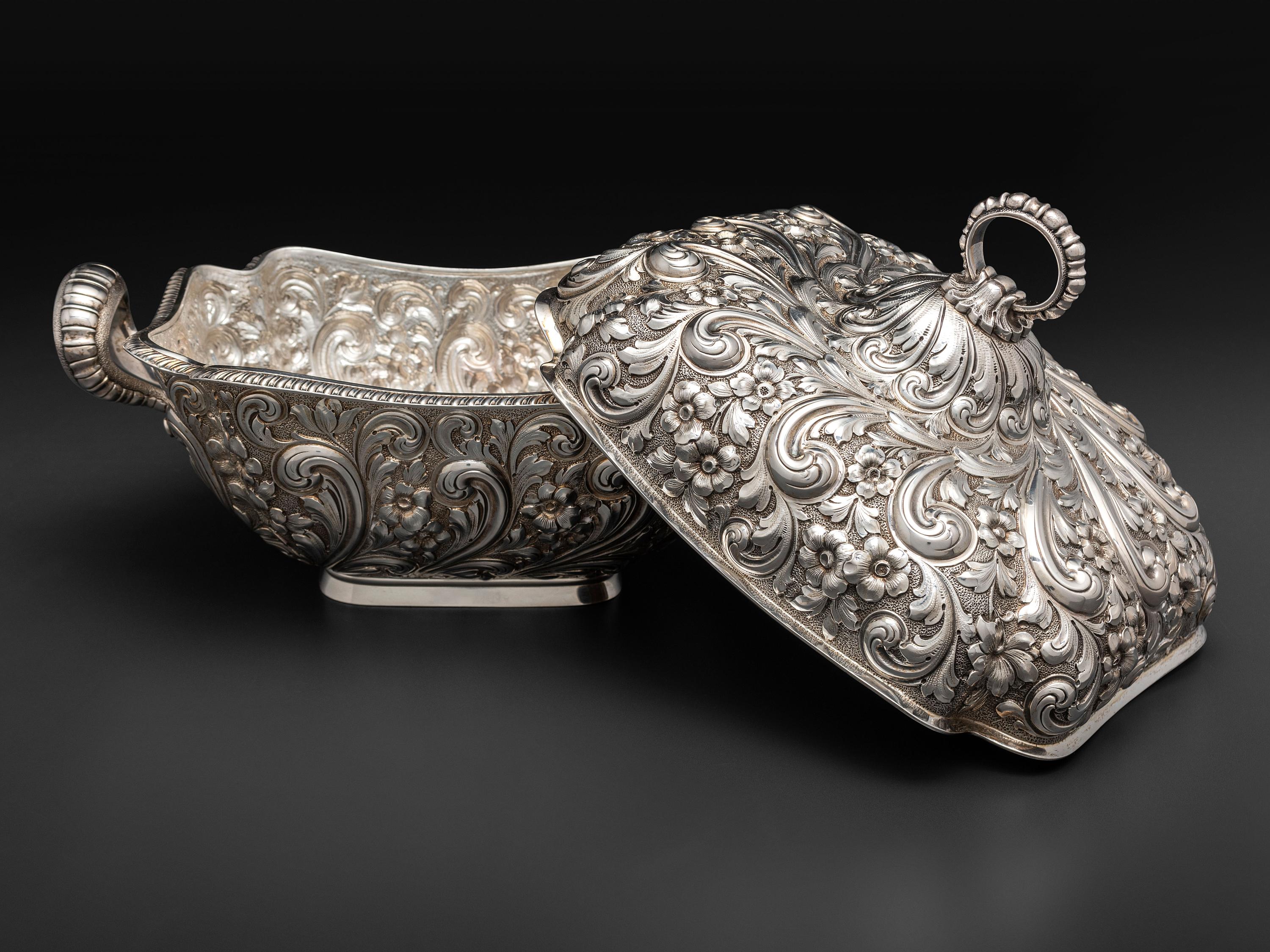 An American Repousse Silver Covered Tureen